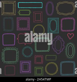Vector set of vintage photo frames, hand drawn doodle style, antique ornamental and cute photo frames Stock Vector