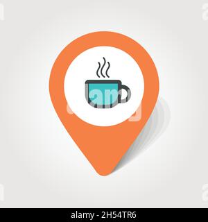 Cap of Tea or Coffee map pin icon, map pointer, vector illustration eps 10 Stock Vector