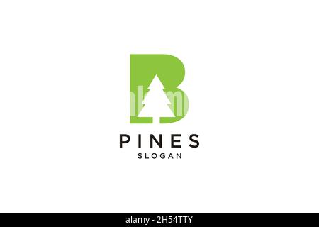initial letter B with Hemlock, Evergreen, Pines, Spruce, Cedar trees logo design Stock Vector