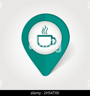 Cap of Tea or Coffee map pin icon, map pointer, vector illustration eps 10 Stock Vector