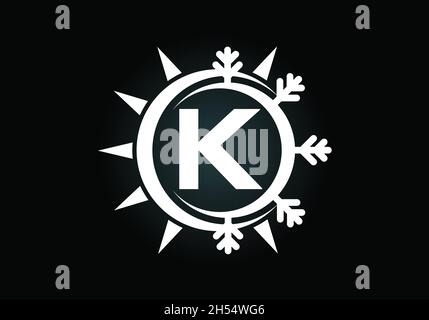 Initial K monogram alphabet with abstract sun and snow. Air conditioner logo sign symbol. Hot and cold symbol. Modern vector logo Stock Vector