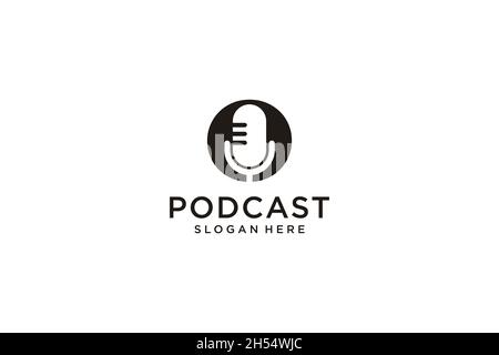 initial letter O with microphone podcast logo design template vector Stock Vector