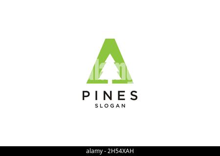 initial letter A with Hemlock, Evergreen, Pines, Spruce, Cedar trees logo design Stock Vector