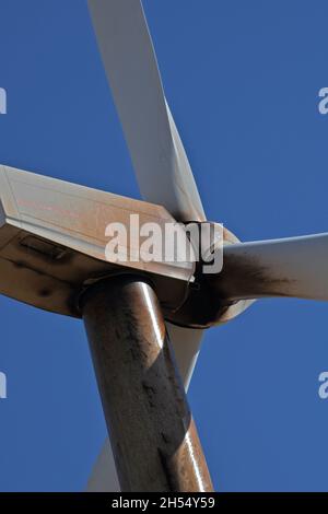 Wind turbines leaking oil and near possible failure. Stock Photo