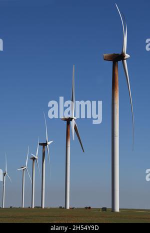 Wind turbines leaking oil and near possible failure. Stock Photo