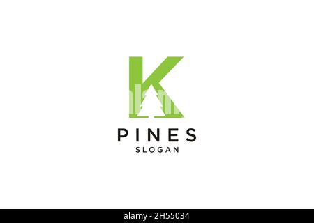 initial letter K with Hemlock, Evergreen, Pines, Spruce, Cedar trees logo design Stock Vector