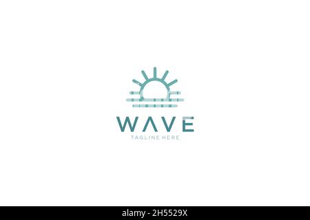 Abstract Vintage Circular Sun and Sea Wave Logo. Flat Vector Logo Design Template. Stock Vector