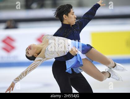 Turin, Italy. 6th Nov, 2021. Sui Wenjing and Han Cong of China compete during the Pairs Free Skating of the International Skating Union (ISU) Grand Prix of Figure Skating in Turin, Italy, on Nov. 6, 2021. Credit: Jin Mamengni/Xinhua/Alamy Live News Stock Photo