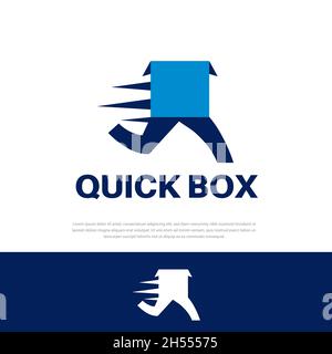 Fast delivery logo template design with a running box. Stock Vector