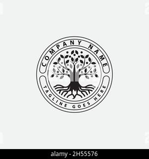 Family Tree of Life seal logo design template Stock Vector