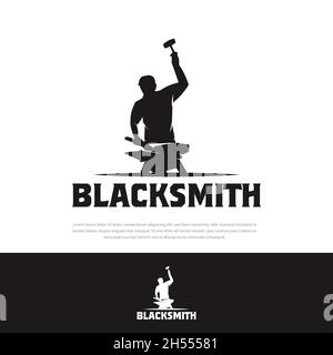 Blacksmith logo vector silhouette template Stock Vector
