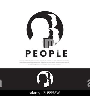 Isolated Black Face Profile Logo. Man, Woman, Family Silhouette. Male and Female Signs Vector. Stock Vector