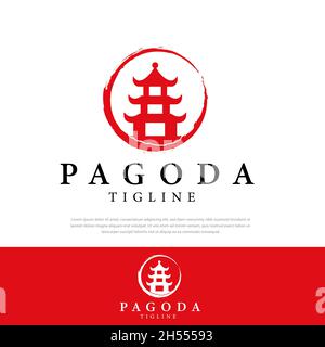 Pagoda logo in circle illustration Stock Vector