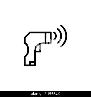 Temperature check with a contactless thermometer as covid disease prevention measure. Pixel perfect, editable stroke Stock Vector