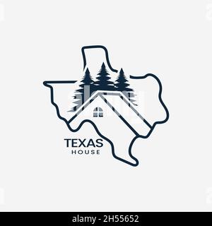 Real estate logo inside Texas vector map Premium linear art design illustration Stock Vector
