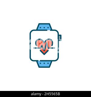 Fitness tracker app on a smart watch. Heart rate monitor. Healthy lifestyle. Pixel perfect, editable stroke colorful icon Stock Vector