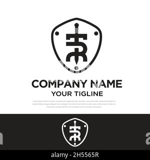Shield and Sword of Protection logo, initials TR illustration template Stock Vector
