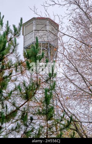 Fire watch tower located near the welcome centre in Ignace Ontario Canada. Stock Photo