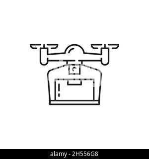 Delivery service, drone shipping parcel package isolated outline icon. Vector modern deliver service technology, shipping logistic, online shopping an Stock Vector