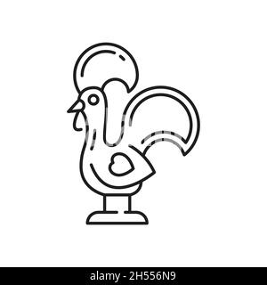 Portuguese souvenir Barcelos rooster traditional symbol of Portugal isolated thin line icon. Vector outline rooster galo de barcelos, kids toys cocker Stock Vector