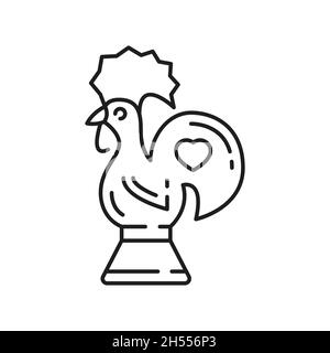 Barcelos rooster symbol of Portugal, souvenir isolated thin line icon. Vector outline rooster galo de barcelos traditional mascot, medieval gift bird Stock Vector