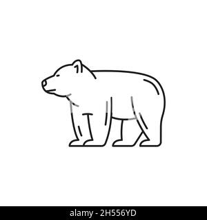 Bern bear isolated thin line icon. Vector side view of wildlife big beast, ursus predator. Wild animal standing on four paws, siberian or american bea Stock Vector