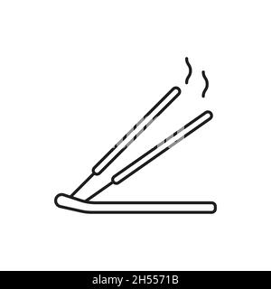 Incense sticks for aromatherapy and spa with pleasant smell isolated thin line icon. Vector burning fragrance joss sticks. Air freshener aromatic reed Stock Vector