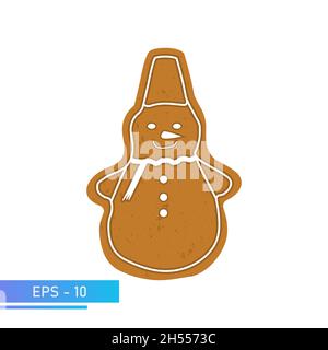 Christmas Cookies, gingerbread in the form of a Christmas snowman in brown color, Isolated On White Background, Vector Illustration. Stock Vector