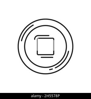 Oriental coin with aperture on the middle isolated thin line icon. Vector fortune circle, round coin of luck, Chinese or Korean, Japanese money, symbo Stock Vector