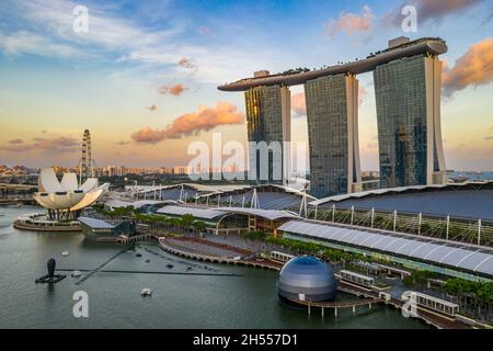 Marina Bay Sand and ArtScience Museum in a nice sunset Stock Photo