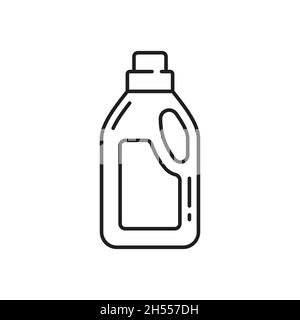 Plastic bottle of liquid detergent isolated thin line icon. Vector washing gel package, laundry powder or cleaning gel, supplement pack. Toilet or sin Stock Vector