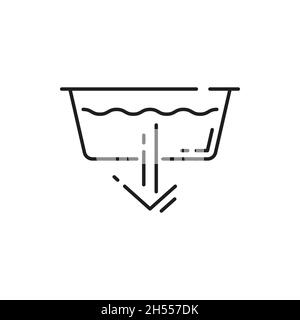 Drain, adding water or detergent isolated line art icon machine laundry wash. Vector extra rinse sign on domestic electric appliance machine program, Stock Vector