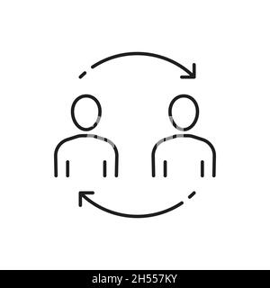 Communication of two business people isolated businessman exchanging information together, arrows thin line icon. Vector conversation of coworkers, di Stock Vector