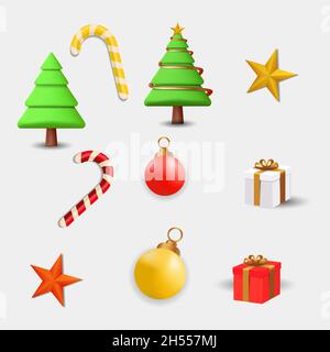 set of 3d vector Christmas object. 3d icon christmas Stock Vector