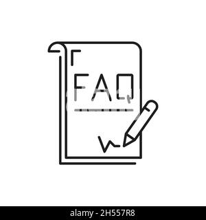 FAQ question book and pen isolated thin line icon. Vector online conversation, help and fast solve problem. Frequently asked questions interrogation m Stock Vector
