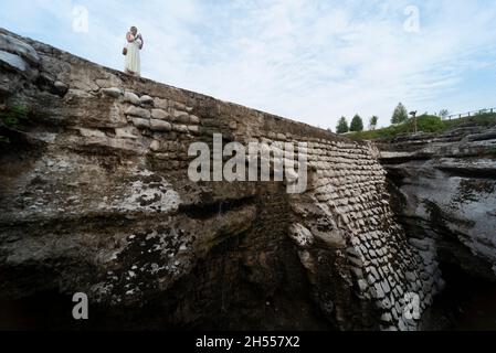 Normally torrents of water pass over here,but In summer the Falls and riverbed are inactive due to low rainfall in the summer mountains,but there is s Stock Photo