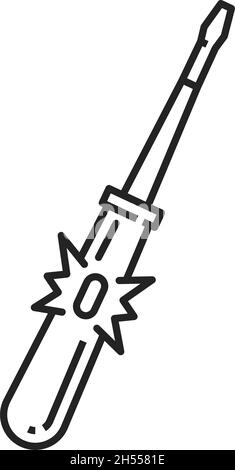 Screwdriver neon-lamp type tester, with no amplifier isolated outline icon. Vector screwdriver voltage indicator checking presence of AC voltage thin Stock Vector