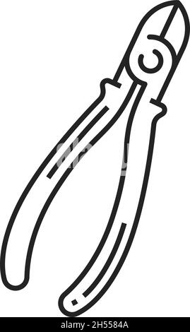 Diagonal pliers isolated closed side cutters thin line icon. Vector snips or nippers used electricians network engineers to cut wire, pliers. Wire cut Stock Vector