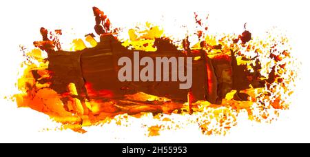 Oil texture paint stain brush stroke isolated on white background. Dark orange or brown inside wirh bright yellow frame at the edges. EPS10 vector ill Stock Vector