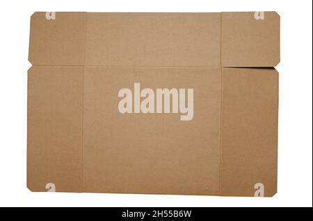 Brown folded paper box isolated on white studio background Stock Photo