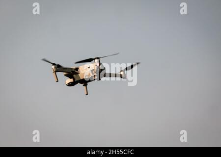 Bucharest, Romania - 6 November, 2021: A DJI drone in mid air. Stock Photo