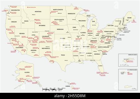 vector map of the US American National Parks Stock Vector