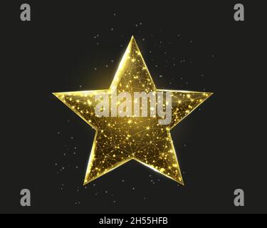 Gold wireframe star, low poly style. Success, win symbol concept. Abstract modern 3d vector illustration on dark blue background. Stock Vector