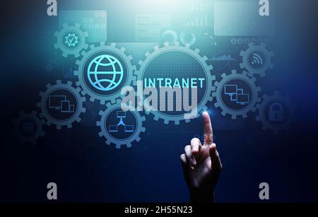Intranet Business Corporate communication document management system dms. Privacy cybersecurity technology concept on virtual screen. Stock Photo