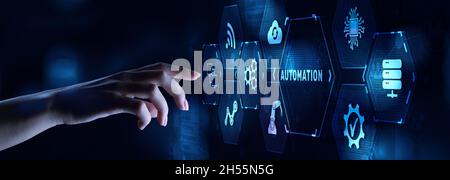 Automation Gears icon RPA Software development business process optimisation innovation technology. Stock Photo