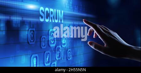 Scrum agile software development project management methodology business technology concept. Stock Photo