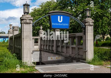 Entrance to the Breitenbachplatz underground station in landscape format Stock Photo