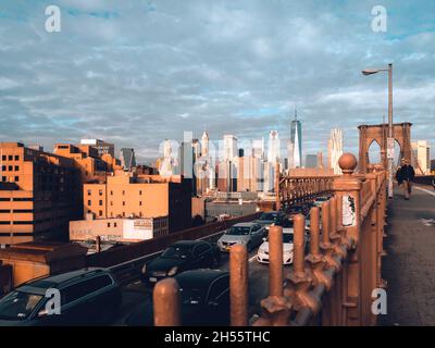 Skyline view from the Brooklyn Bridge Stock Photo