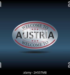 Welcome to Austria red glass label logo icon vector Stock Vector