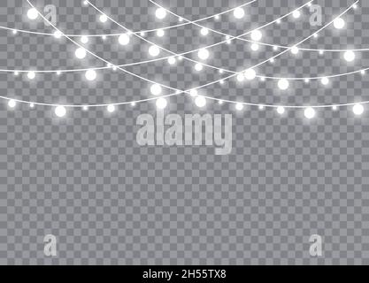Christmas lights isolated on transparent background. Xmas glowing garland. Vector illustration. Stock Vector